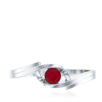 Natural red ruby promise ring with bypass shank by Rosec Jewels, featuring a vibrant red ruby gemstone and elegant silver band.