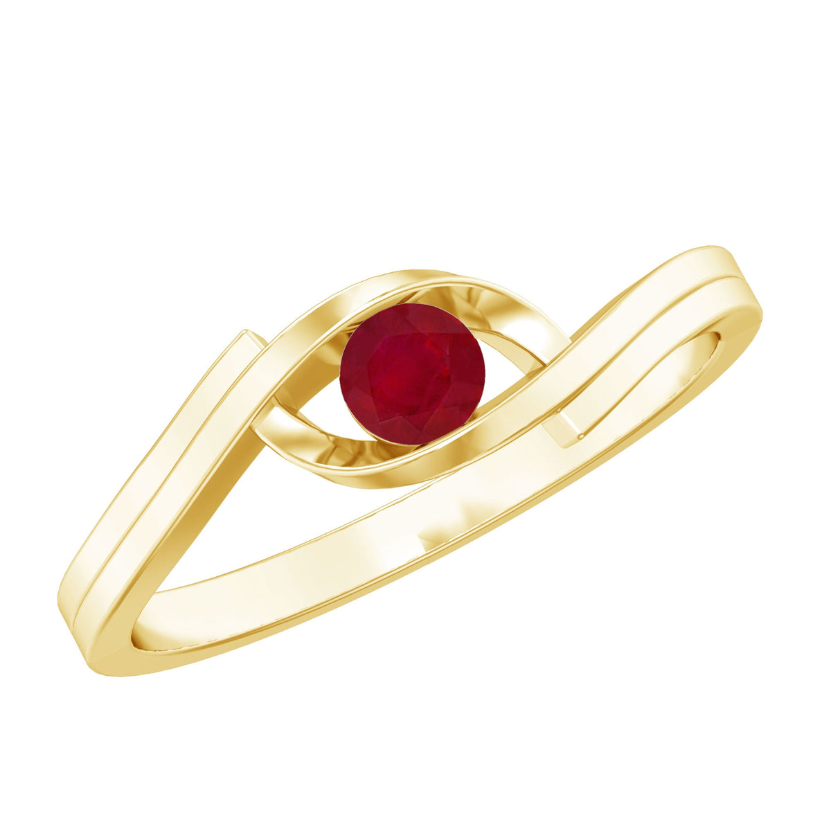 Natural red ruby promise ring with bypass shank from Rosec Jewels, showcasing a vibrant ruby gemstone and elegant silver band.