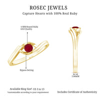 Natural red ruby promise ring with bypass shank from Rosec Jewels, showcasing the vibrant ruby gemstone and elegant silver band.