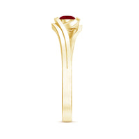 Natural red ruby promise ring with bypass shank by Rosec Jewels, showcasing the elegant design and vibrant gemstone.