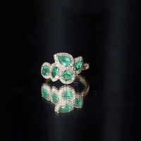 Natural Emerald and Diamond Cluster Engagement Ring