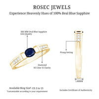 East West Style Oval Blue Sapphire Solitaire Ring with Diamond