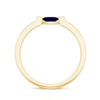 East West Style Oval Blue Sapphire Solitaire Ring with Diamond