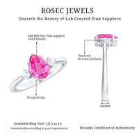 1 CT Lab Grown Pink Sapphire Teardrop Engagement Ring with Diamond