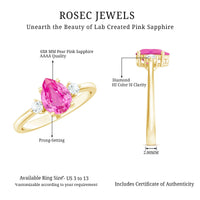 1 CT Lab Grown Pink Sapphire Teardrop Engagement Ring with Diamond