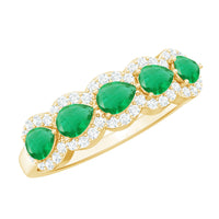 Pear-shaped emerald anniversary wedding ring with diamond accents from Rosec Jewels, showcasing a sparkling green gemstone and elegant design.