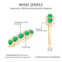 Pear shape emerald wedding ring with diamond accent from Rosec Jewels, featuring a sleek gold band and intricate design details.