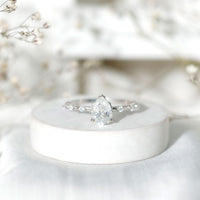 Brilliant Cut Moissanite Pear Shape Engagement Ring with Hidden Halo