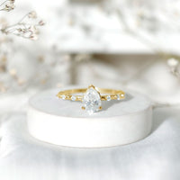 Brilliant Cut Moissanite Pear Shape Engagement Ring with Hidden Halo