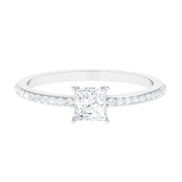 Rosec Jewels 3/4 CT princess cut zircon solitaire ring with side stones, featuring a sparkling center stone and detailed band design.