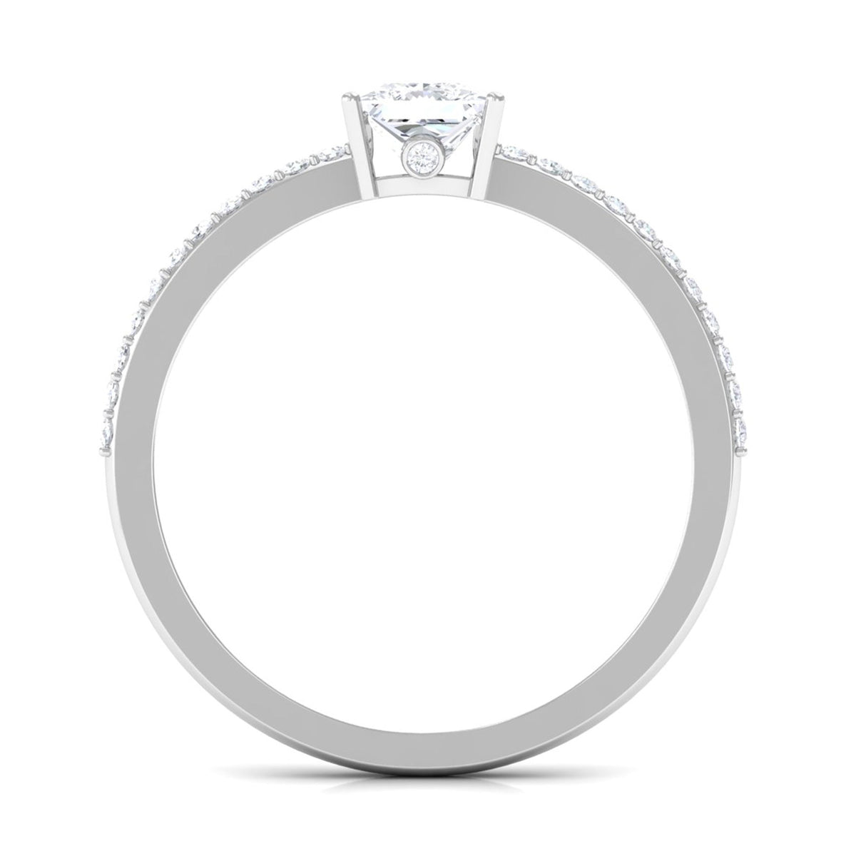 Rosec Jewels 3/4 CT princess cut zircon solitaire ring with side stones, featuring a sparkling central gemstone and detailed band design.
