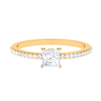 Rosec Jewels 3/4 CT princess cut zircon solitaire ring with side stones, featuring a sparkling design and elegant band.