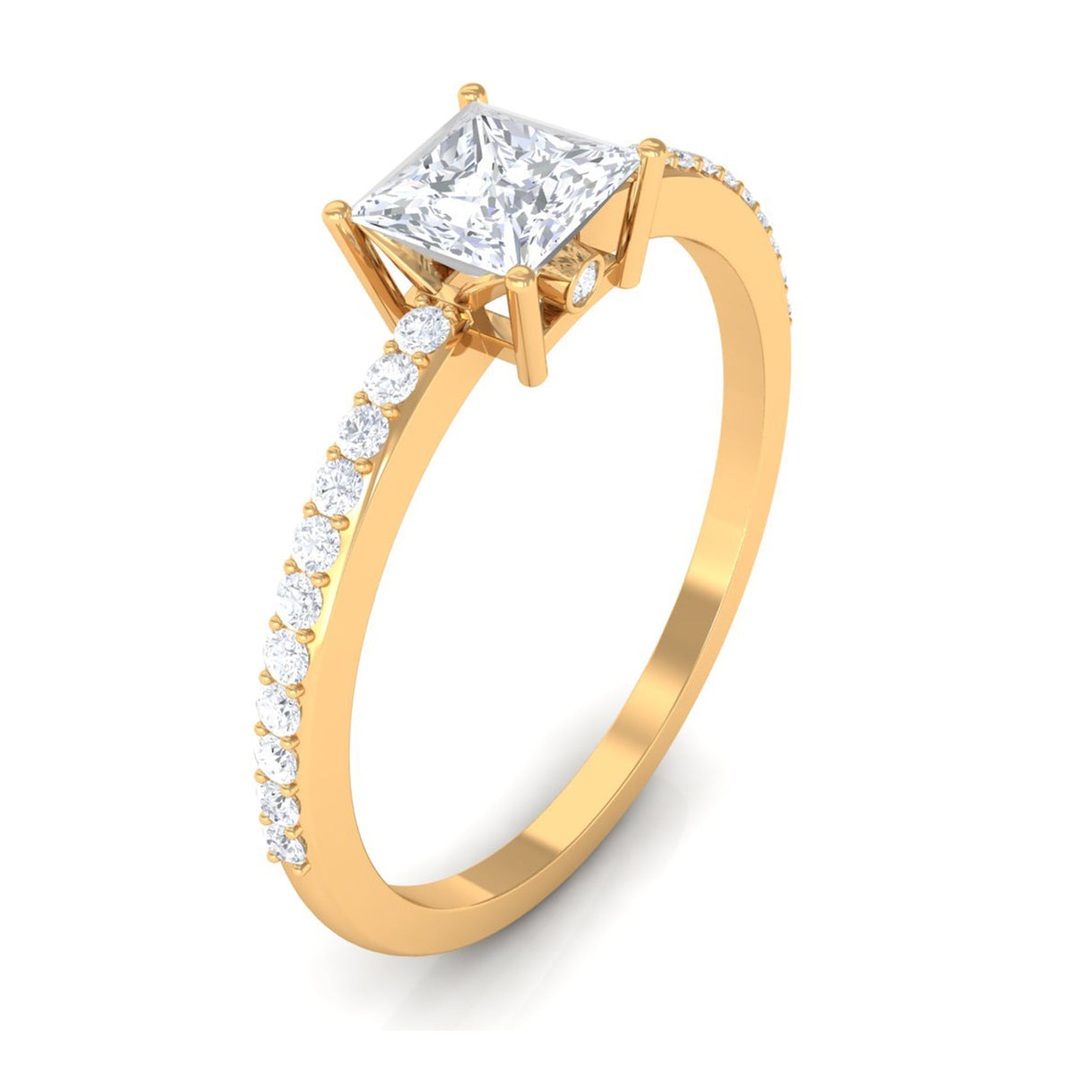 Rosec Jewels 3/4 CT princess cut zircon solitaire ring with side stones, featuring a sparkling central gemstone and elegant design