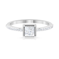 Rosec Jewels 3/4 CT princess cut zircon solitaire ring with side stones, showcasing a sparkling center stone and elegant band design.