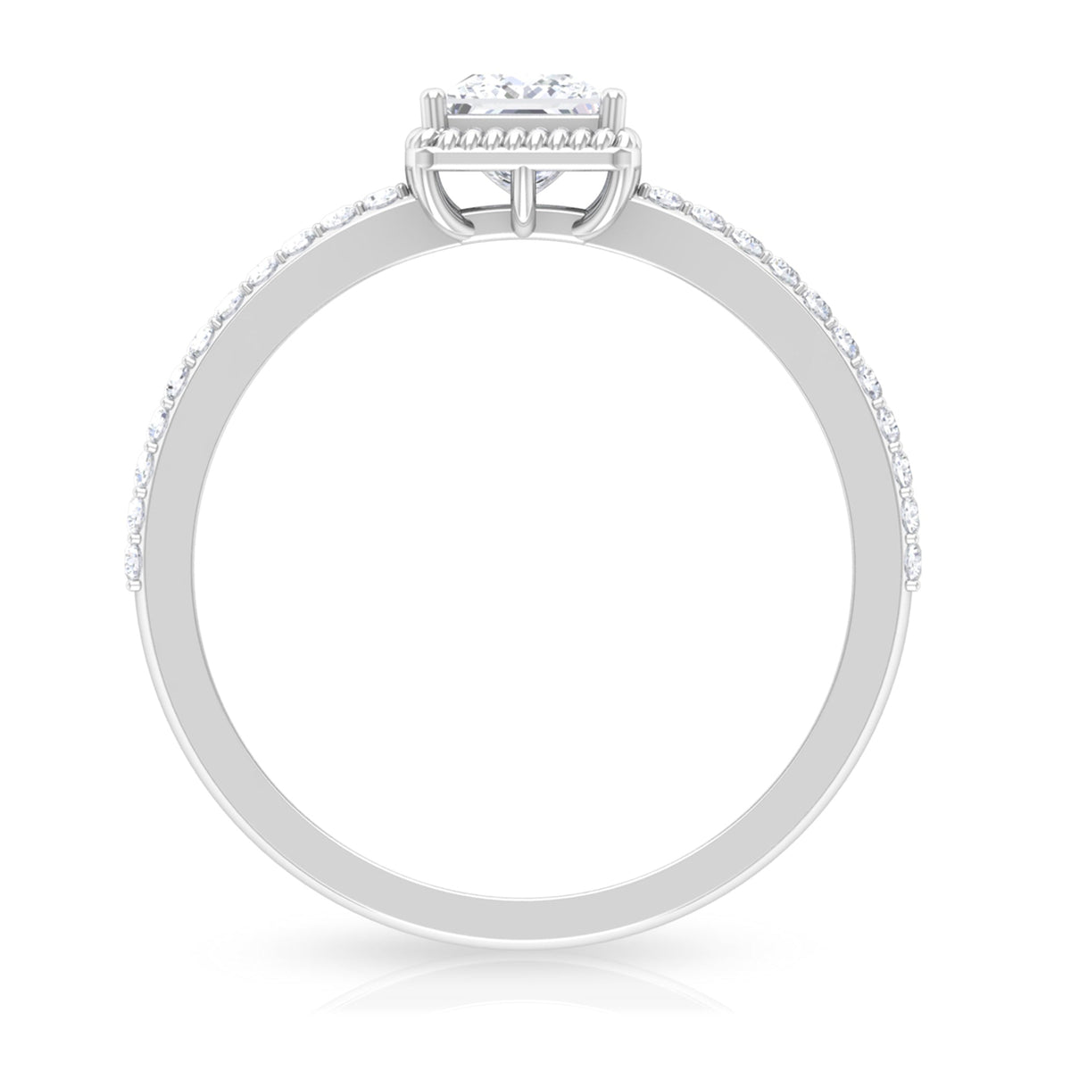 Rosec Jewels 3/4 CT princess cut zircon solitaire ring with side stones, featuring a sparkling central gemstone and elegant band design.