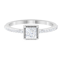 Rosec Jewels 3/4 CT princess cut zircon solitaire ring with side stones, showcasing a sparkling gemstone and elegant band design.