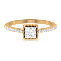 Rosec Jewels 3/4 CT princess cut zircon solitaire ring with side stones, showcasing a sparkling central gemstone and elegant band.
