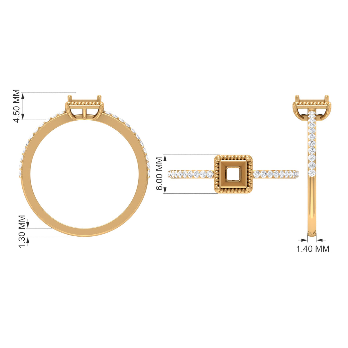 Rosec Jewels 3/4 CT princess cut zircon solitaire ring with side stones, showcasing a sparkling center gemstone and detailed band.
