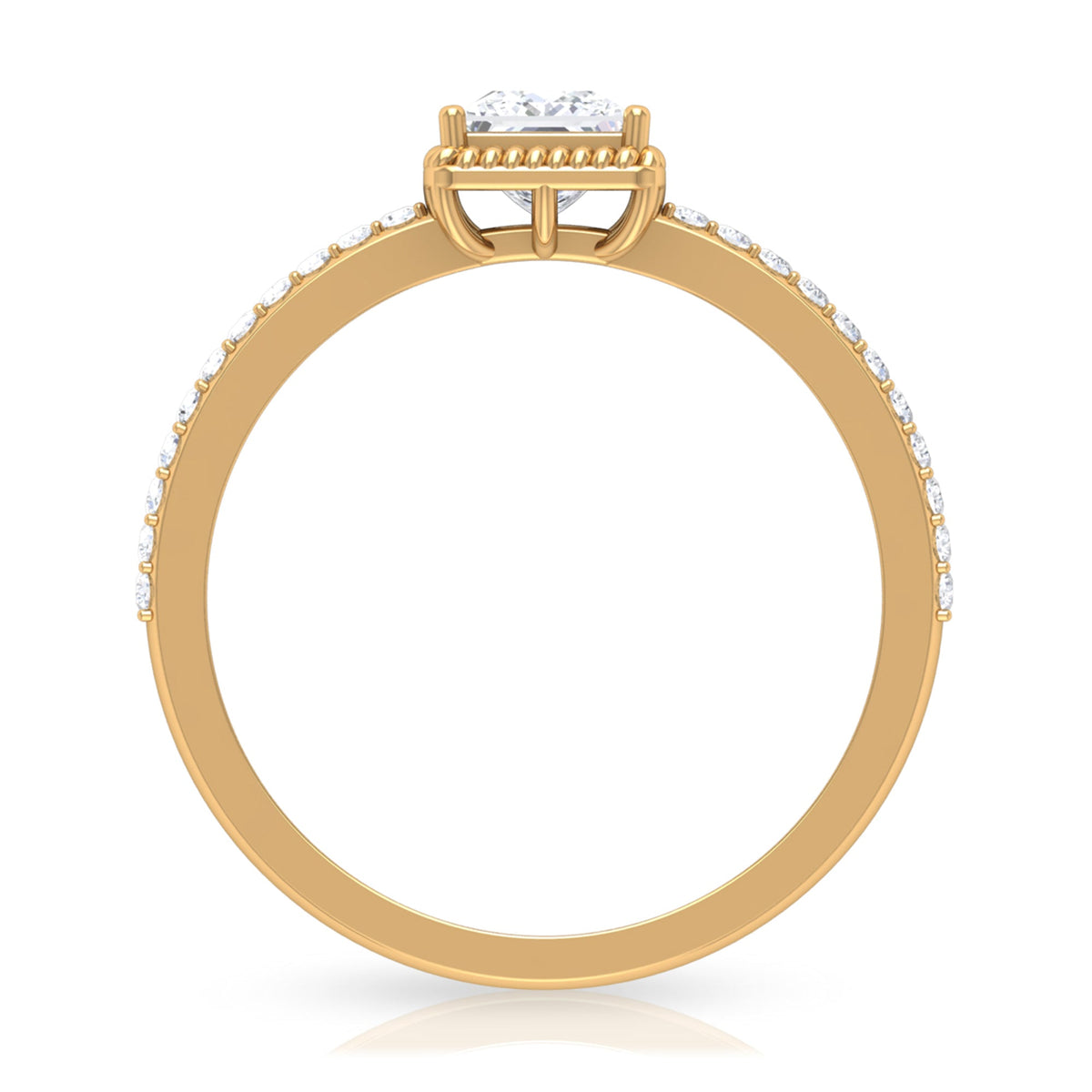 Rosec Jewels 3/4 CT princess cut zircon solitaire ring with side stones, showcasing a sparkling band with detailed side gemstone accents.