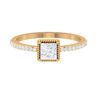 Rosec Jewels 3/4 CT princess cut zircon solitaire ring with side stones, featuring a sleek band and sparkling gemstone accents.