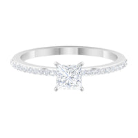 Rosec Jewels 3/4 CT princess cut cubic zirconia solitaire ring with side stones, showcasing sparkling gemstone and elegant band design.
