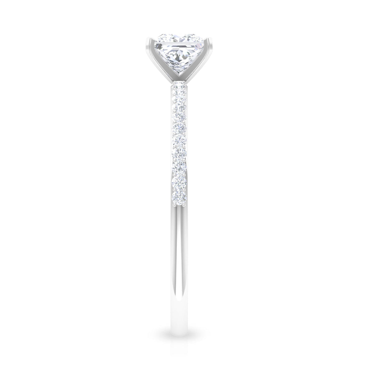 Rosec Jewels 3/4 CT princess cut cubic zirconia solitaire ring with side stones, showcasing a sparkling center stone and elegant band.