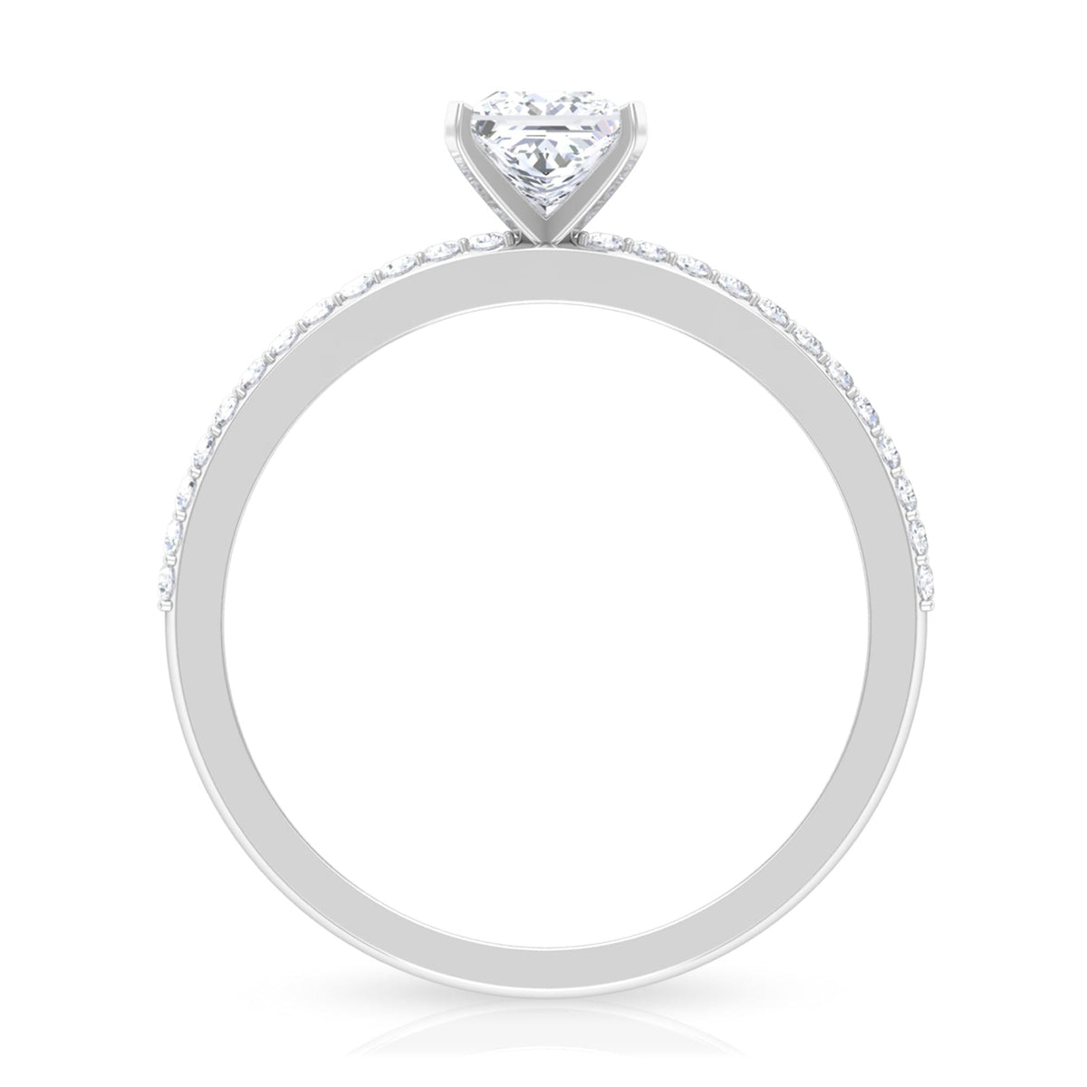 Rosec Jewels 3/4 CT princess cut cubic zirconia solitaire ring with side stones, showcasing a sparkling gemstone design.