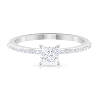 Rosec Jewels 3/4 CT princess cut cubic zirconia solitaire ring with side stones, showcasing a sparkling, elegant ring design.