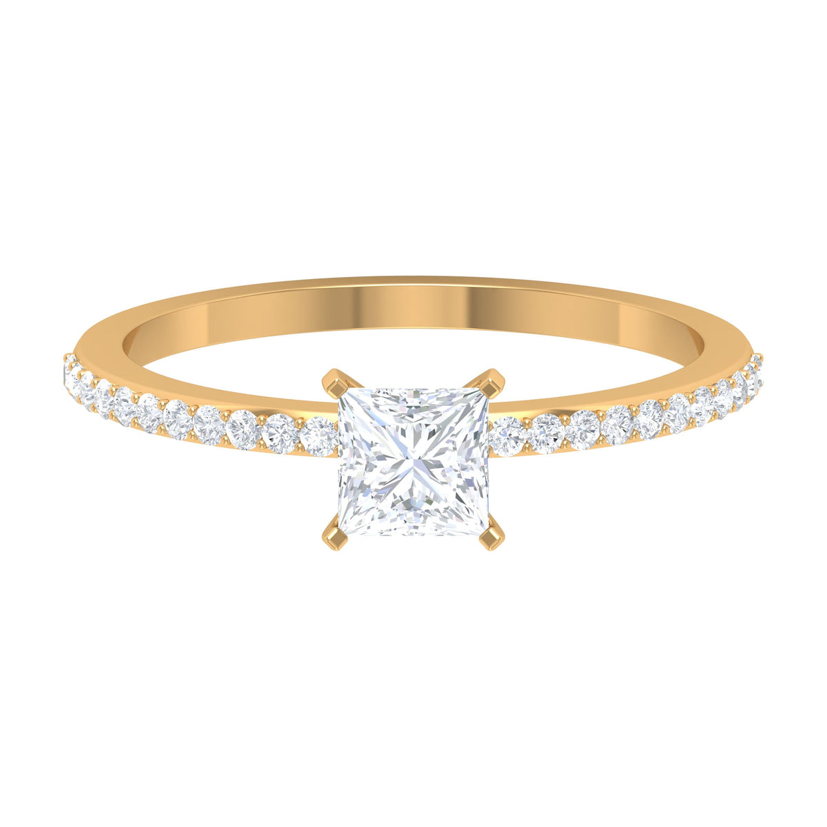 Rosec Jewels 3/4 CT princess cut cubic zirconia solitaire ring with side stones, showcasing a sparkling center gemstone and elegant band.