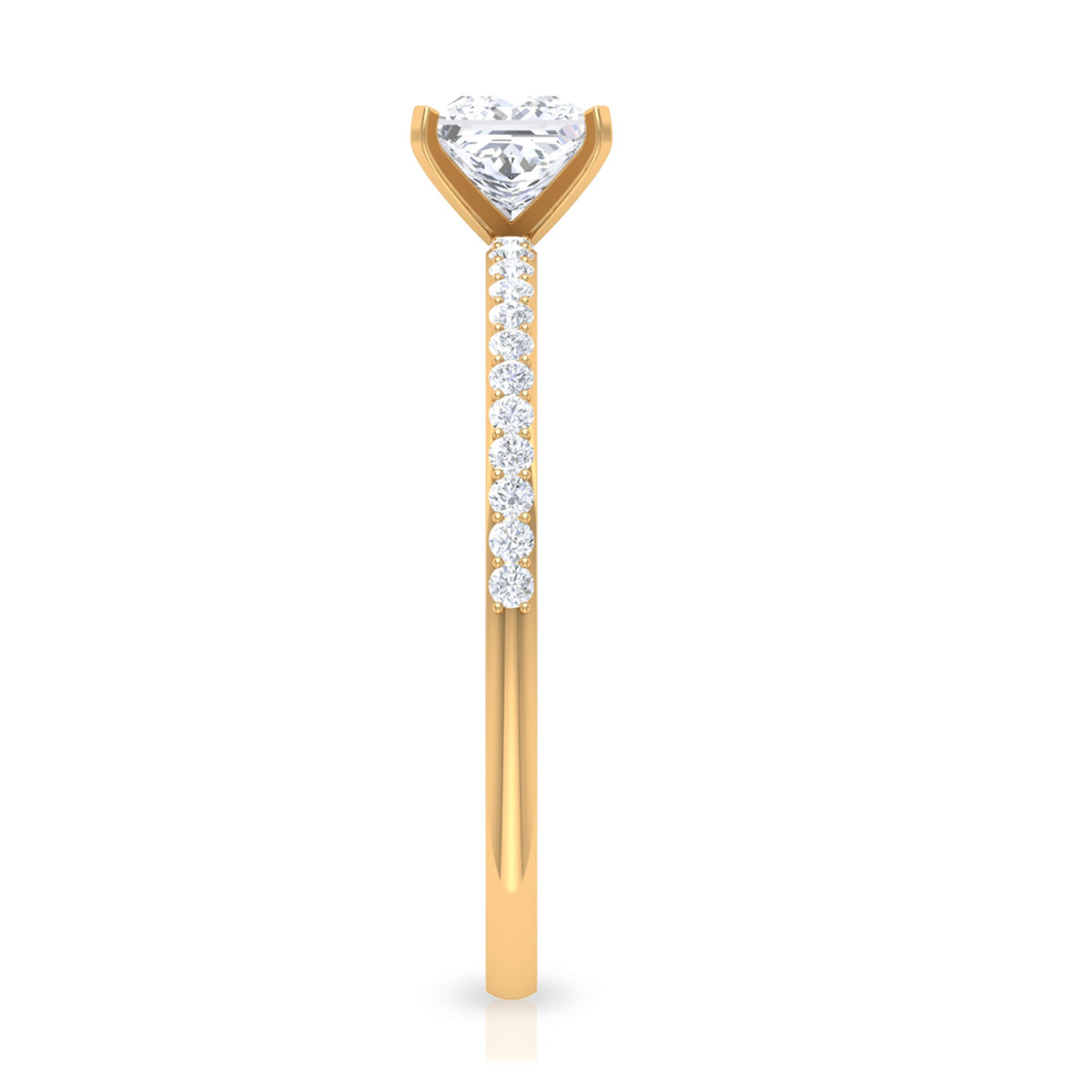 Rosec Jewels 3/4 CT princess cut cubic zirconia solitaire ring with side stones, showcasing a shiny, elegant ring design.