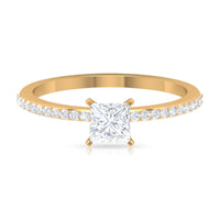 Rosec Jewels 3/4 CT princess cut cubic zirconia solitaire ring with side stones, featuring a sleek, elegant design.