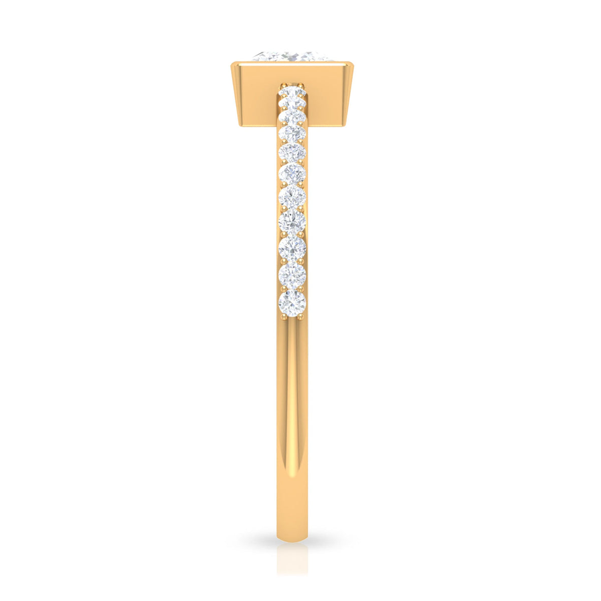 Rosec Jewels cubic zirconia solitaire ring with 3/4 carat bezel setting and side stones, showcasing elegant jewelry design.