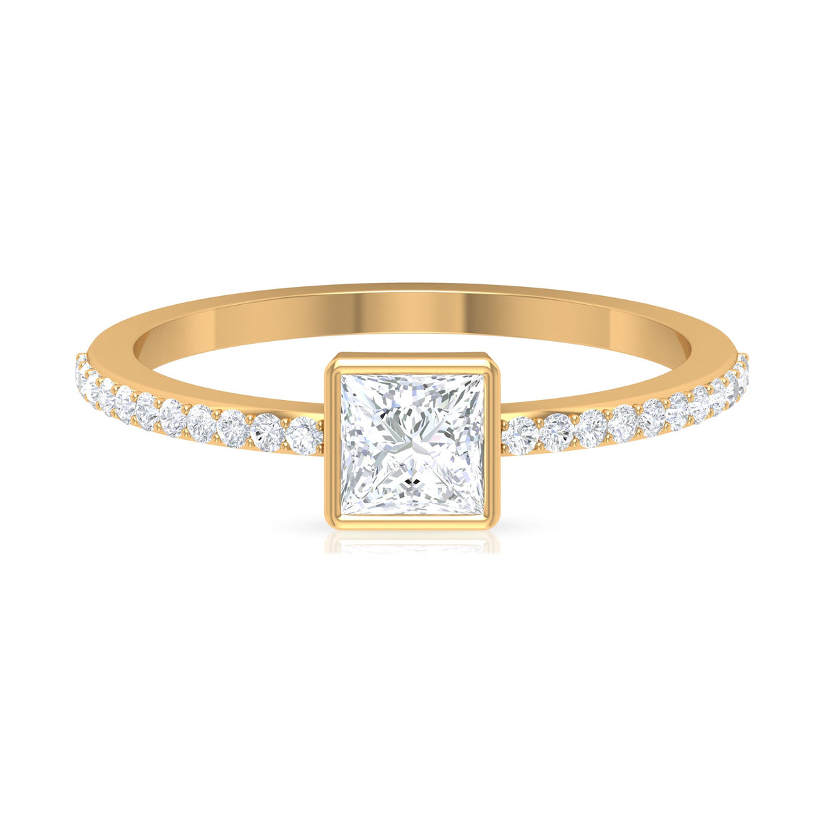 Rosec Jewels 3/4 ct cubic zirconia solitaire ring with bezel setting, side stones, elegant jewelry piece, silver-tone band.