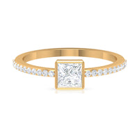 Rosec Jewels 3/4 ct cubic zirconia solitaire ring with bezel setting, side stones, elegant jewelry piece, silver-tone band.