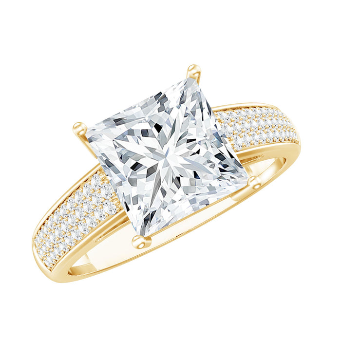 Princess cut moissanite engagement ring from Rosec Jewels featuring a sparkling center stone and elegant band with certificate.