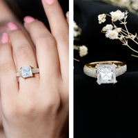 3 Carat Princess Cut Moissanite Side Stone Engagement Ring