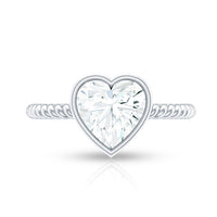 Bezel Set Moissanite Heart Engagement Ring with Twisted Rope Band