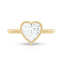Bezel Set Moissanite Heart Engagement Ring with Twisted Rope Band