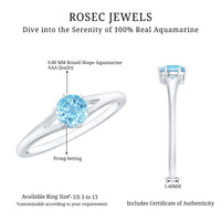 Natural Aquamarine Solitaire Promise Ring in 6 Prong Setting