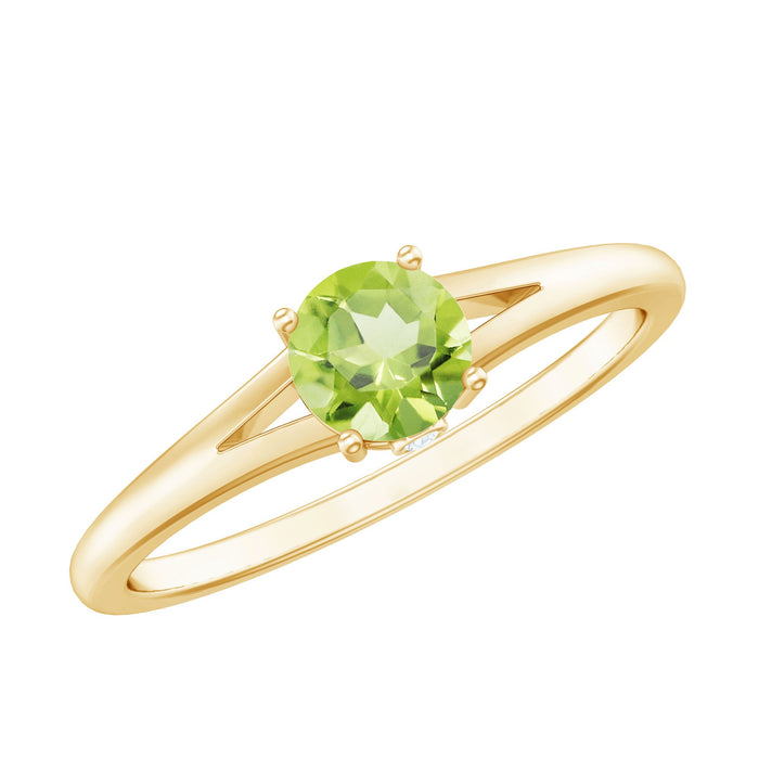 Natural half carat peridot promise ring with diamond accents from Rosec Jewels, showcasing a green gemstone and delicate band.
