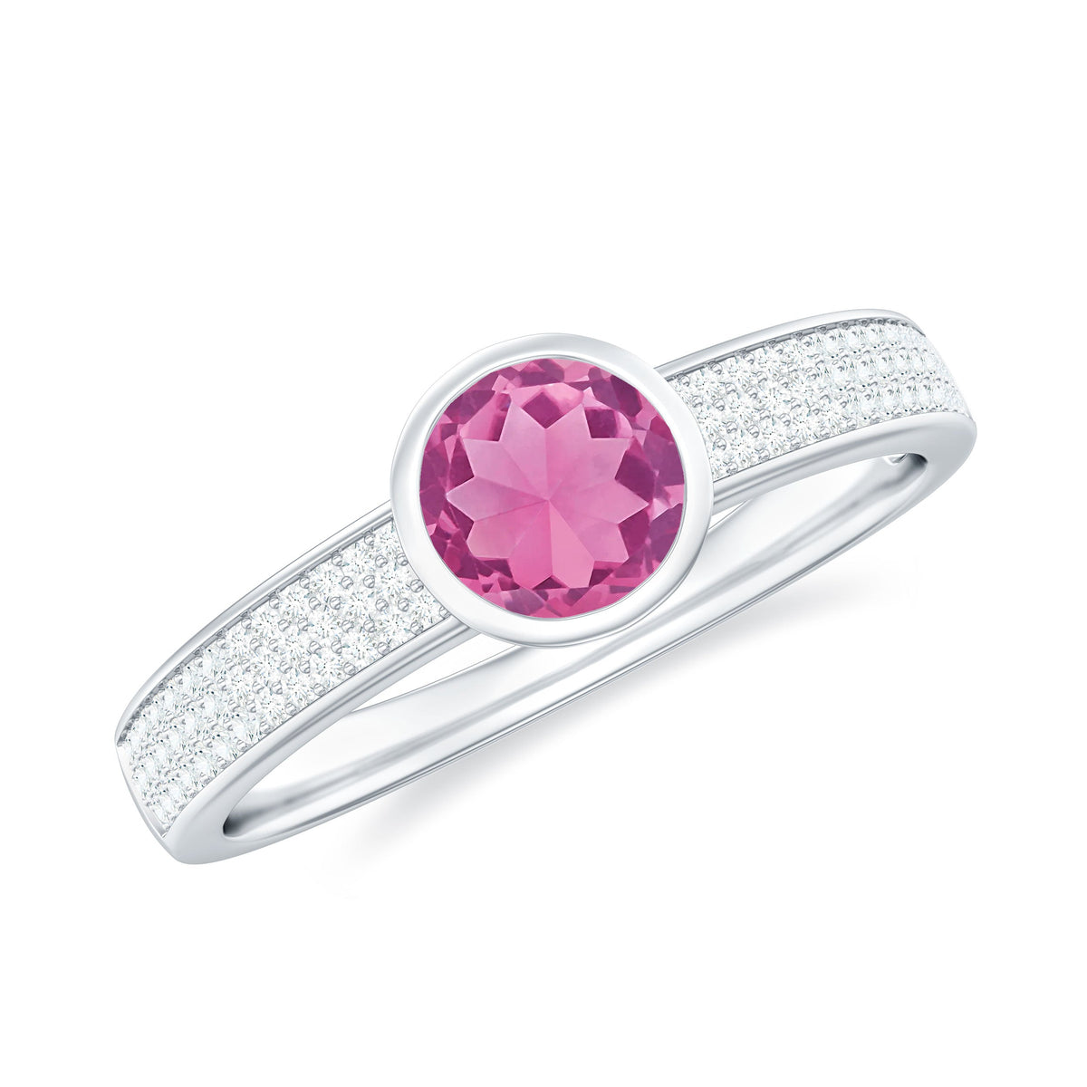 Rosec Jewels 0.75 CT solitaire pink tourmaline and diamond engagement ring with a sleek band and sparkling gemstone setting.