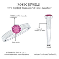 Rosec Jewels 0.75 CT solitaire pink tourmaline and diamond engagement ring with a sleek band and sparkling gemstone setting.