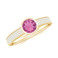 Rosec Jewels 0.75 CT solitaire pink tourmaline and diamond engagement ring featuring a central pink gemstone and sparkling side diamonds.