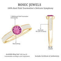 Rosec Jewels 0.75 CT solitaire pink tourmaline and diamond engagement ring, showcasing a sparkling center stone and elegant band.