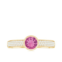 Rosec Jewels 0.75 CT solitaire pink tourmaline and diamond engagement ring showcasing a central pink gemstone with side diamonds.