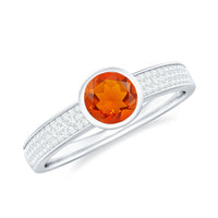 3/4 carat round fire opal engagement ring with diamonds by Rosec Jewels, showcasing the vibrant gemstone and sparkling accents.