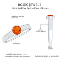 Rosec Jewels 3/4 CT round fire opal engagement ring with diamonds, featuring a stunning fire opal centerpiece and sparkling diamond accents.