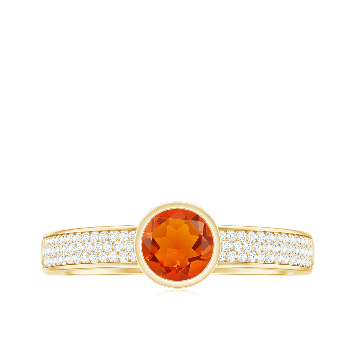 Rosec Jewels 3/4 CT round fire opal engagement ring with diamonds, showcasing the vibrant orange gemstone and sparkling accents.