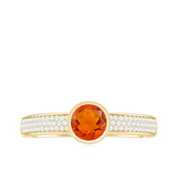 Rosec Jewels 3/4 CT round fire opal engagement ring with diamonds, showcasing the vibrant orange gemstone and sparkling accents.