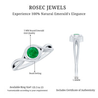 Round Cut Emerald Solitaire Ring with Crossover Band